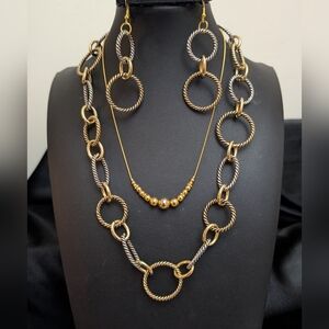#52. TRENDING! MIXED METALS!   Gold and Silver Necklaces and Earring Set